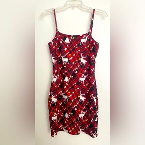 Red, Black, White Plaid Christmas Dress w/ Reindeer by Shein sz Medium